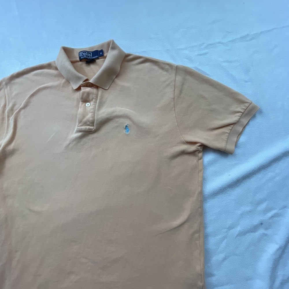 Polo Ralph Lauren Men's Peach Polo Shirt SIZE M Classic Fit BLUE Pony Logo VTG - Picture 7 of 12